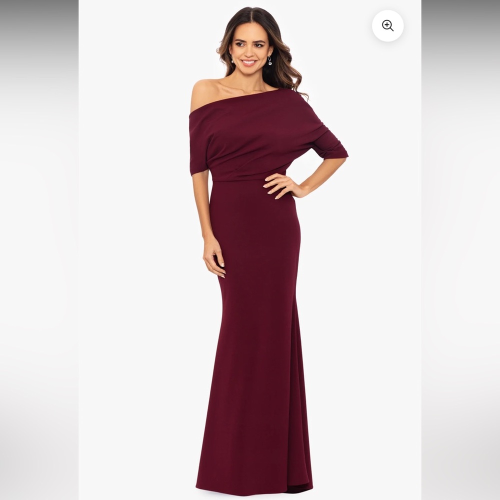 Betsy & Adam One Shoulder Scuba Crepe Gown